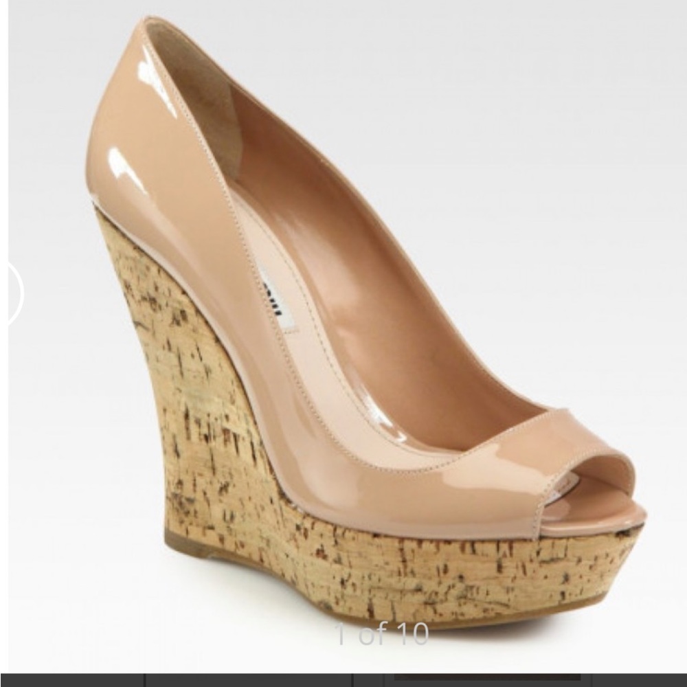 EUC MIUMIU cork platform peep-toe shoes
